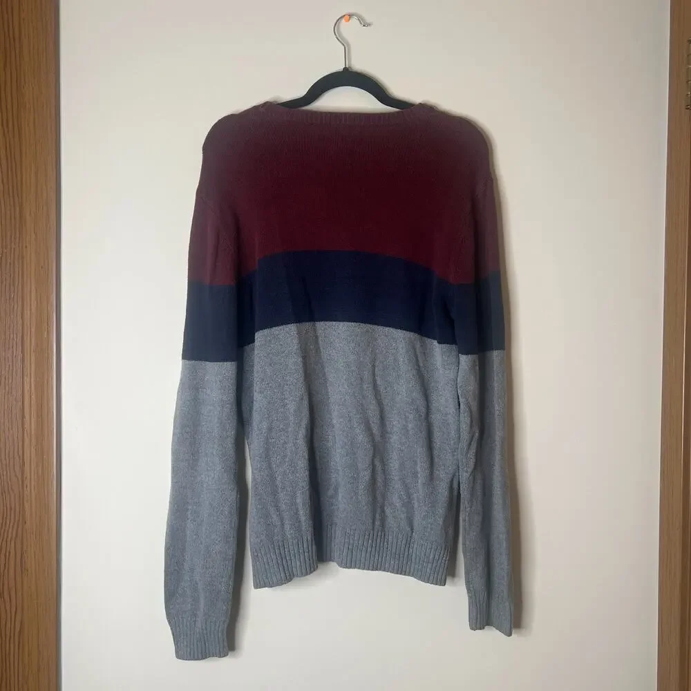 Mens Striped Sweater M Multi-color Burgundy Navy Gray Grunge Skater Minimalist